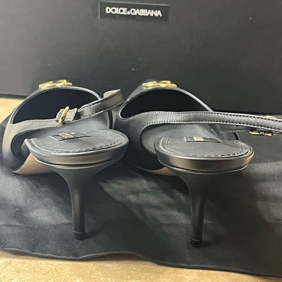 Dolce & Gabbana Leather Slingback Cardinale B60 Nappa Calfskin Blk Pump, Sz 8 - Picture 6 of 15